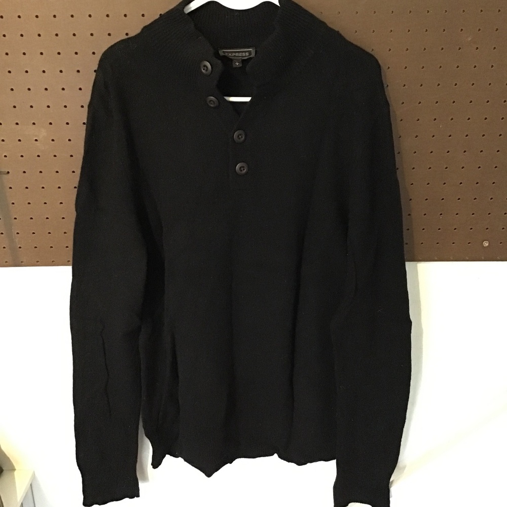 Express Black Ribbed Henley Sweater | Button Neck | Size Large